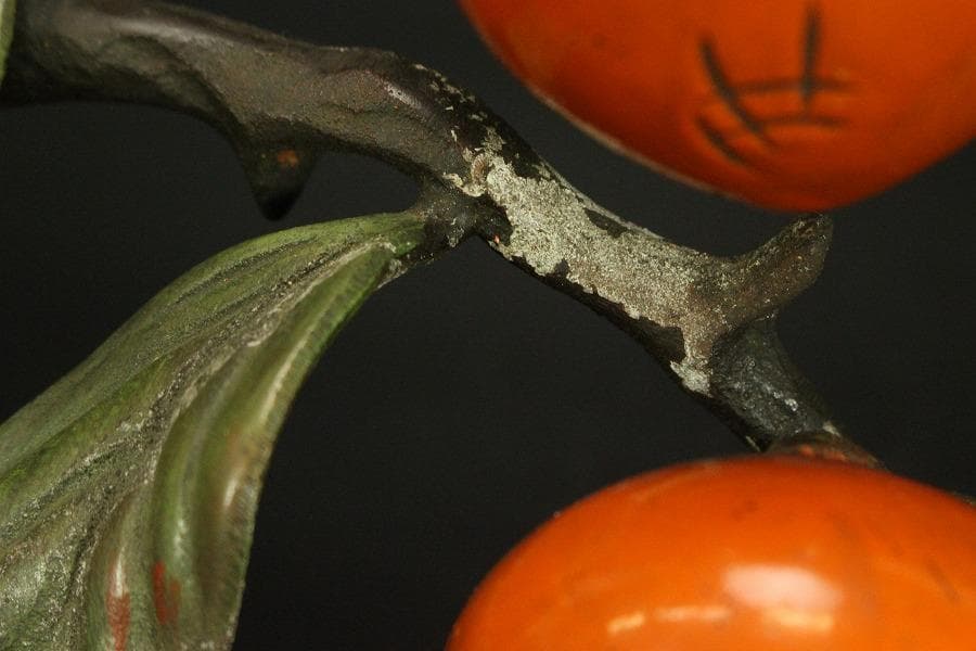 柿 木枝実 野鳥 置物 金属工芸(メ1168)