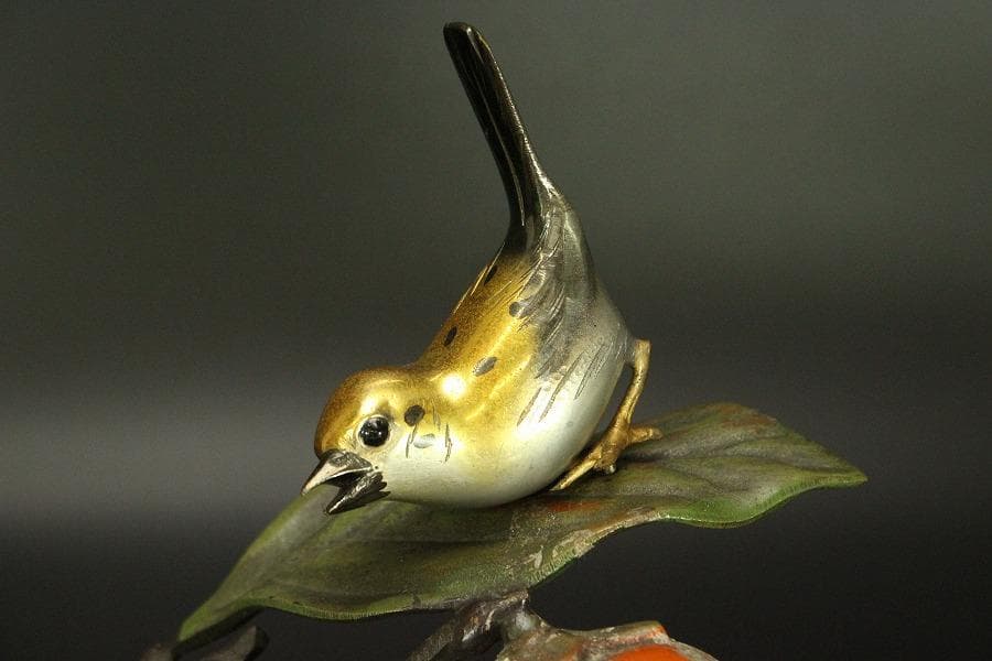 柿 木枝実 野鳥 置物 金属工芸(メ1168)