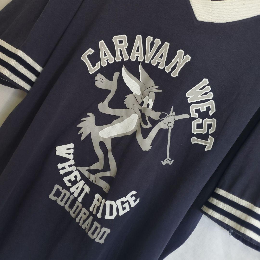 70's~80's sportswear フットボールTシャツ ネイビー キャラ