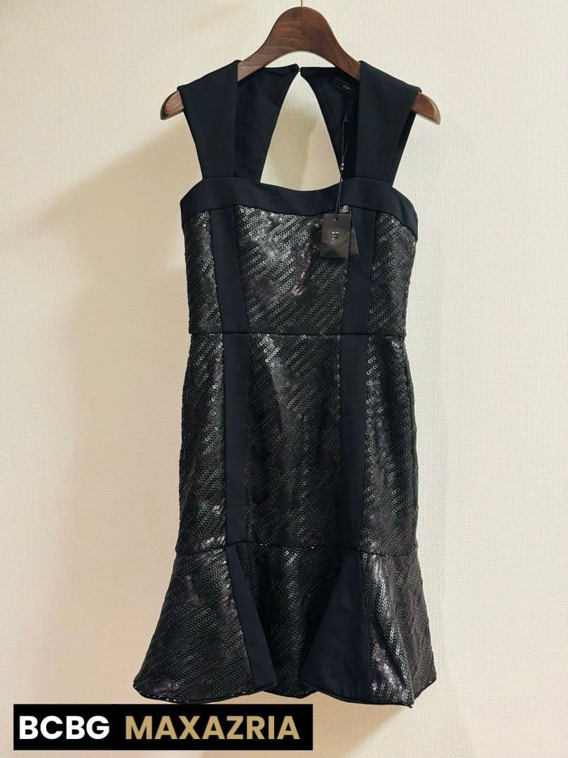 BCBGMAXAZRIA フィット スパンコール フラウンス ドレス 0