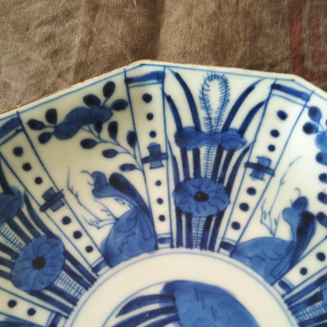 染付☆芙蓉手皿☆12角形☆骨董品