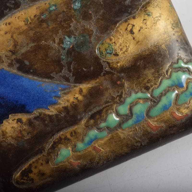 七宝焼　安藤七宝店　富士図　煙草入　煙草盆　共箱　V　7977