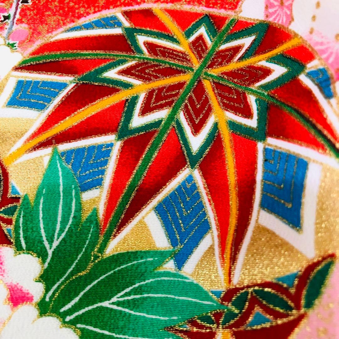 七五三七歳❣️豪華赤地手毬御所車花々金彩⭐︎作り帯楽々⭐︎完全フルセット銘品