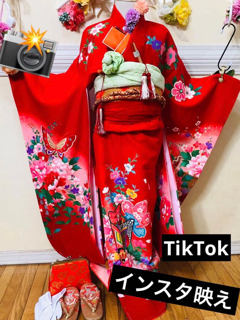 七五三七歳❣️豪華赤地手毬御所車花々金彩⭐︎作り帯楽々⭐︎完全フルセット銘品