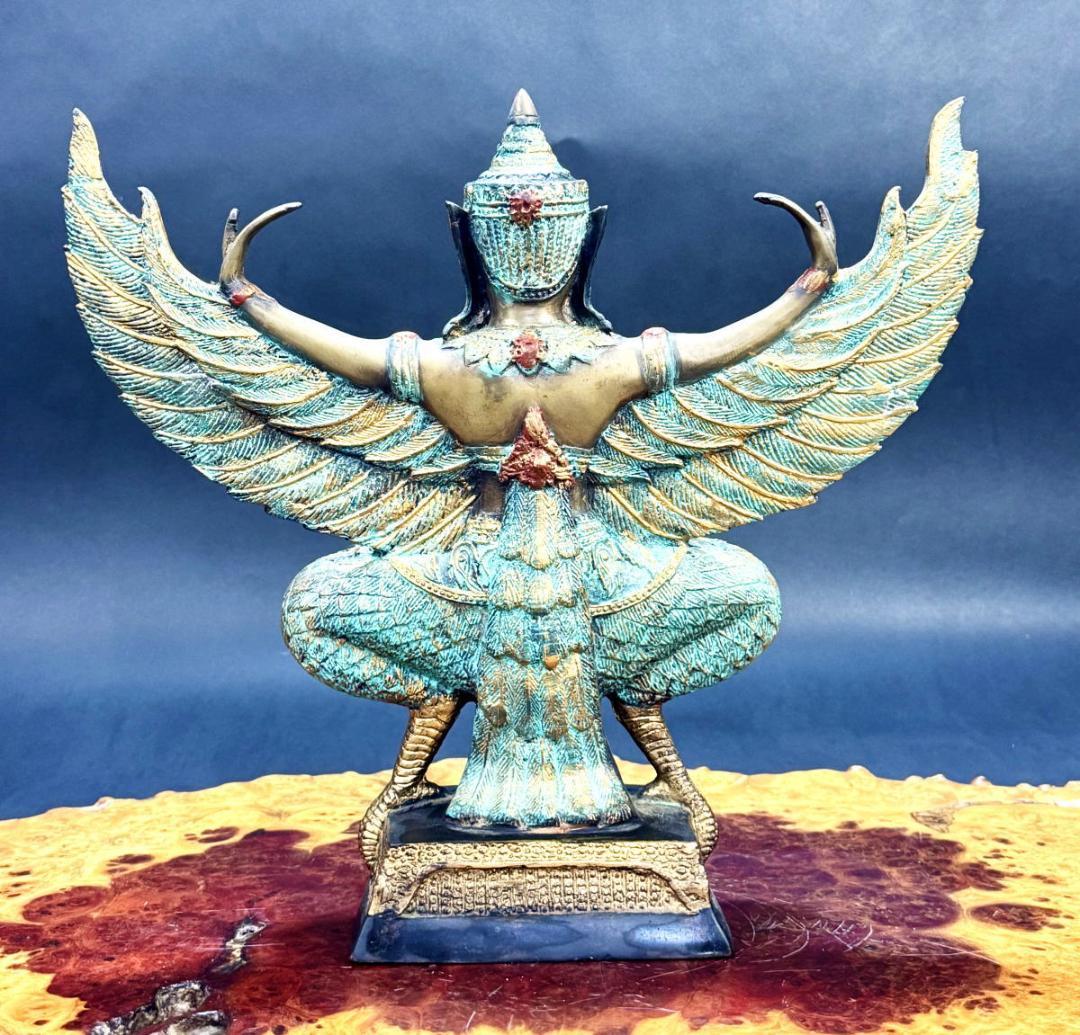 銅製彩絵ガルーダ像 仏像 神像 鳥の王 古美術 ヒンドゥー教伝世品WWST078