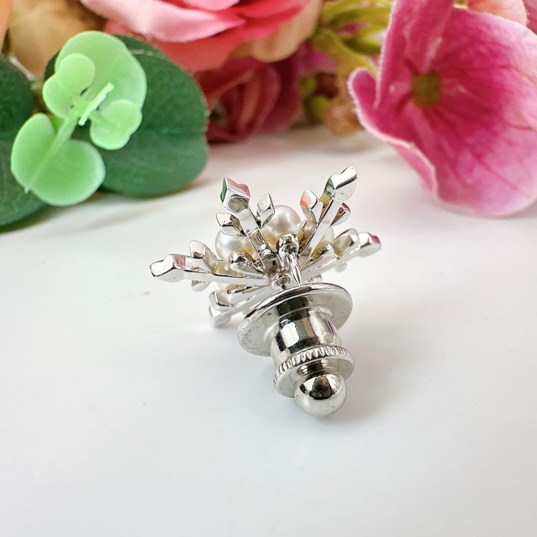 美品✨MIKIMOTO✨パール7珠 ピンブローチ　シルバー　雪の結晶