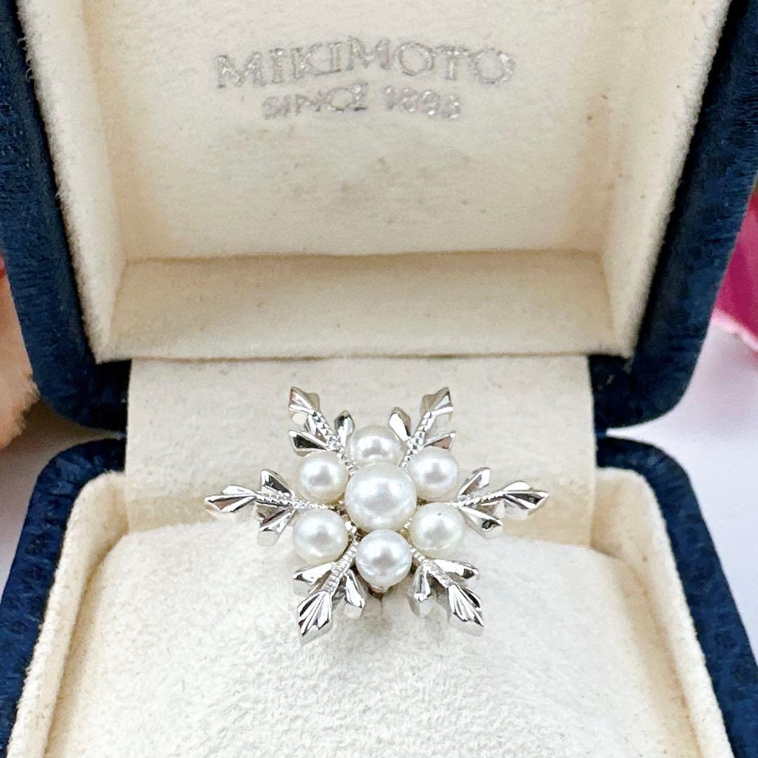 美品✨MIKIMOTO✨パール7珠 ピンブローチ　シルバー　雪の結晶