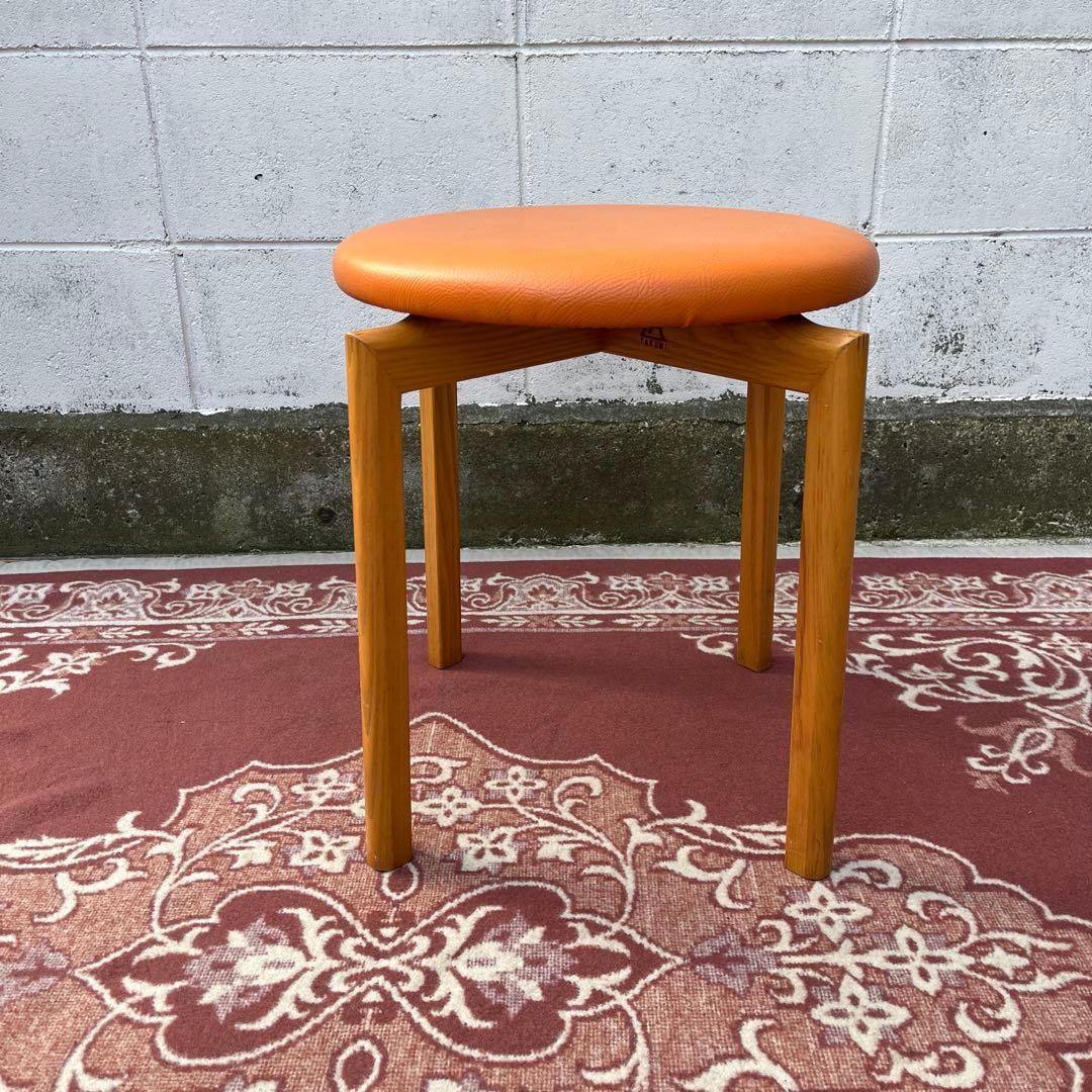 高品質◾️匠工芸 TAKUMI オレンジ座面 ラウンドスツール 丸椅子 丸イス