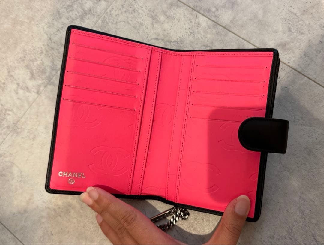 年末セール CHANEL 二つ折り財布 カンボンライン ココマーク ミニ財布 箱