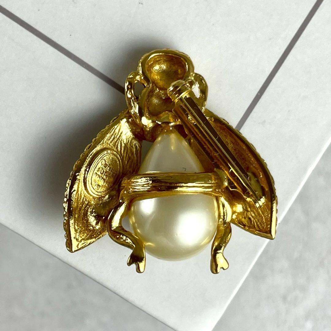 希少　Dior　ディオール 　蜂モチーフ　ビック　パール　ブローチ　ゴールド
