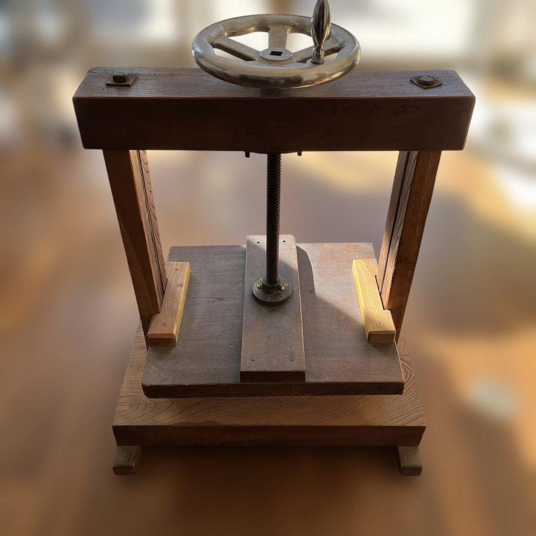 【昭和レトロ】木製プレス 製本用万力 ハンドル付 古道具 大型64cm