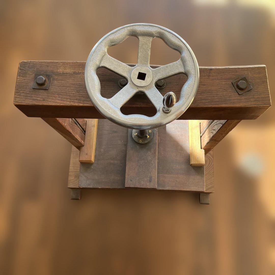 【昭和レトロ】木製プレス 製本用万力 ハンドル付 古道具 大型64cm