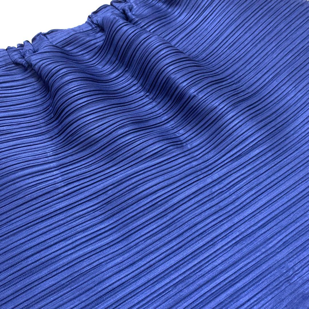 プリーツプリーズ サルエルパンツ 横プリーツ 切り替え 変形 S 青