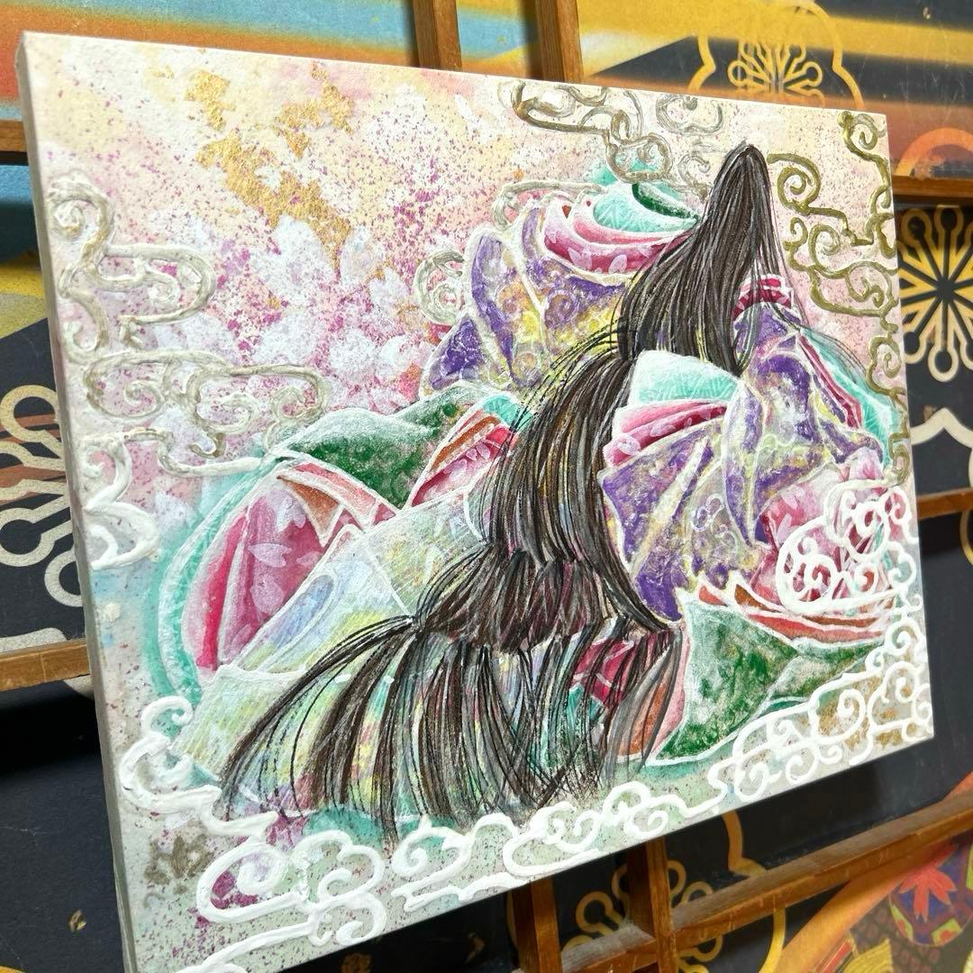 吉祥日本画 「桜敷く夢うつつ」　幸福の童子姫