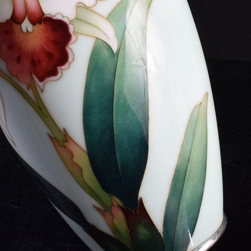 七宝焼　安藤七宝店　花文　花瓶　唐木台　時代箱付　M　R9165