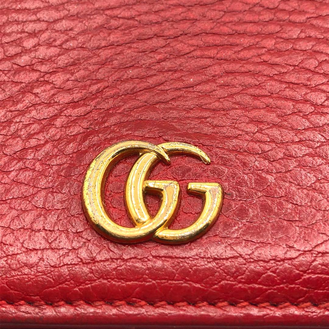 グッチ マーモント 三つ折り財布 レッド レザー
