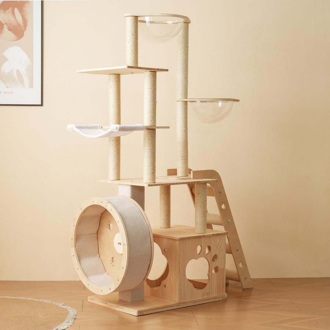 キャットタワー 猫タワー キャットツリー 据え置き 多頭飼い 宇宙船 木製