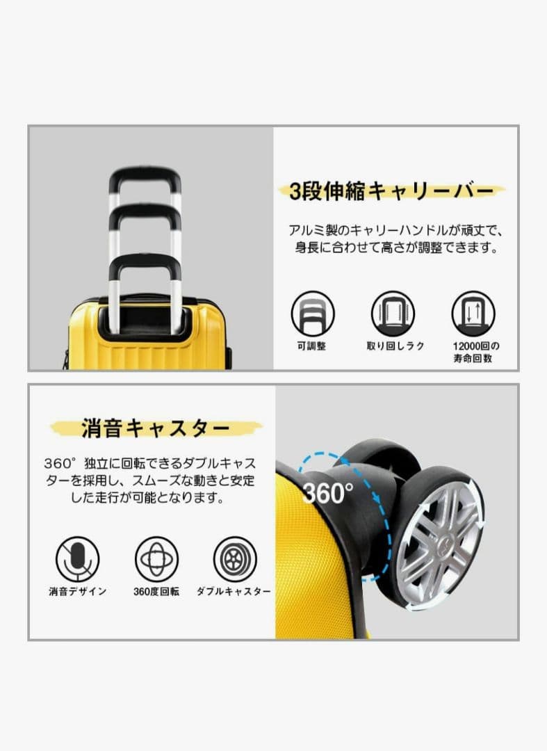 【新品未使用】New Tripスーツケース Mサイズ：4～7泊/60Lイエロー