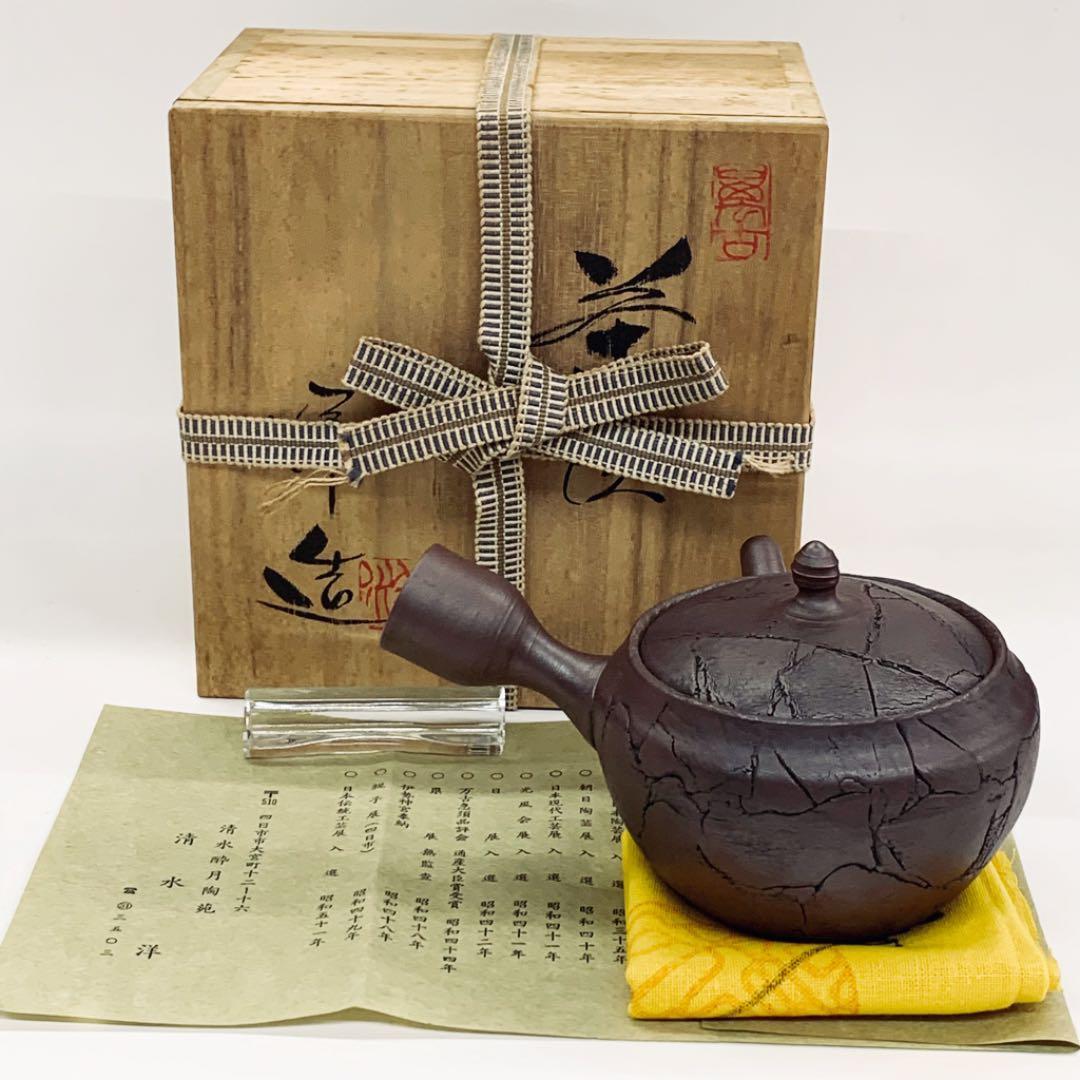 【茶注30      万古焼　切張り急須2】清水洋　共箱