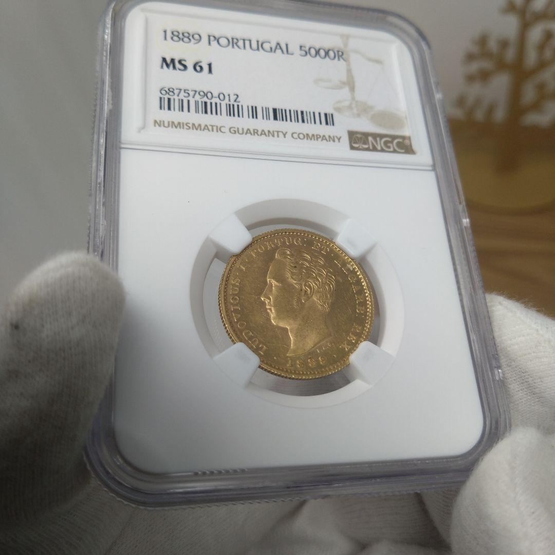 NGC-MS61 金貨 ポルトガル 5000レイス 1889 ルイス1世