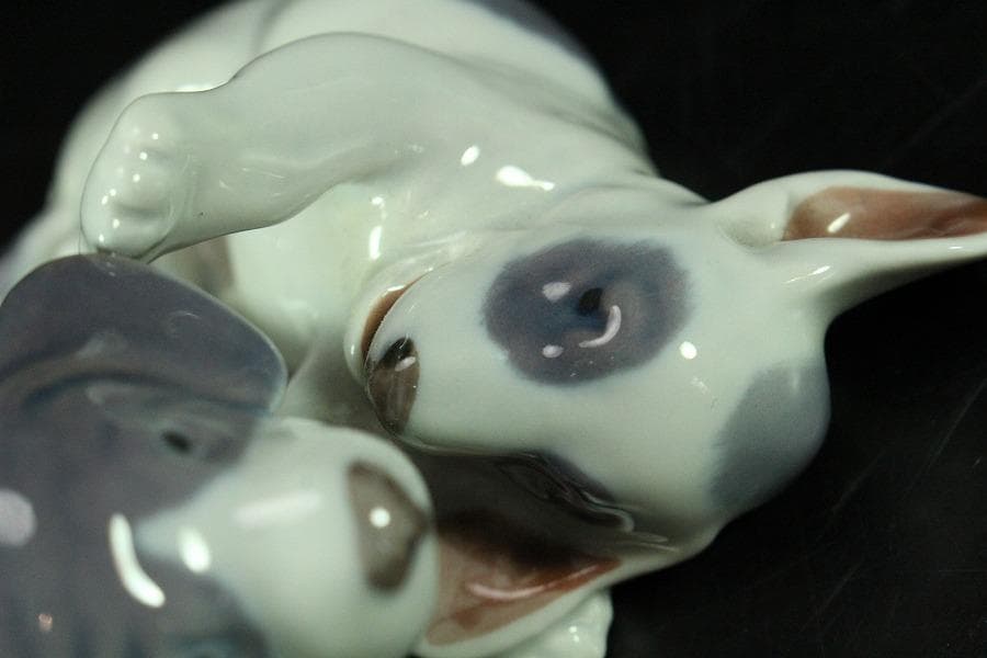 可愛い 遊犬 置物 二件揃い アンティーク(K-A201)