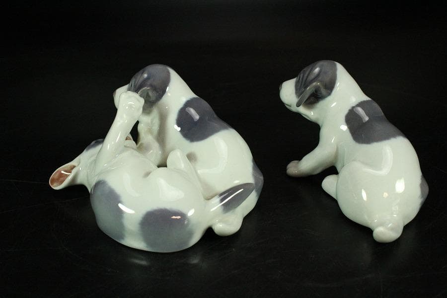 可愛い 遊犬 置物 二件揃い アンティーク(K-A201)