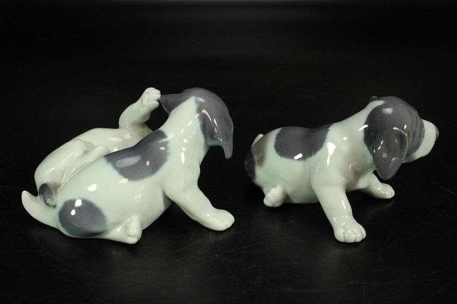 可愛い 遊犬 置物 二件揃い アンティーク(K-A201)