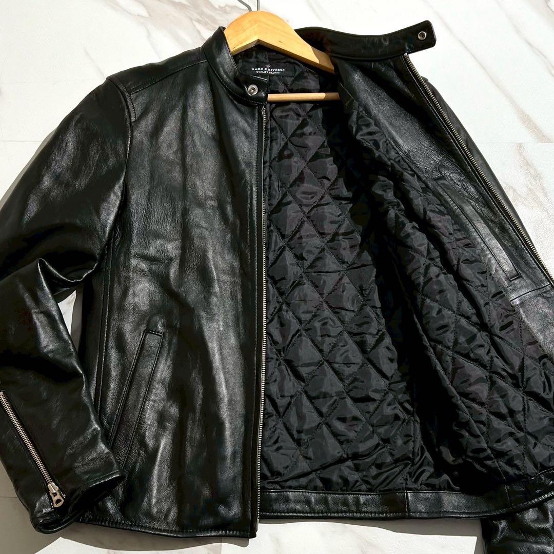 【美品】ナノユニバース レザージャケット ラムレザー キルティング シングル 黒