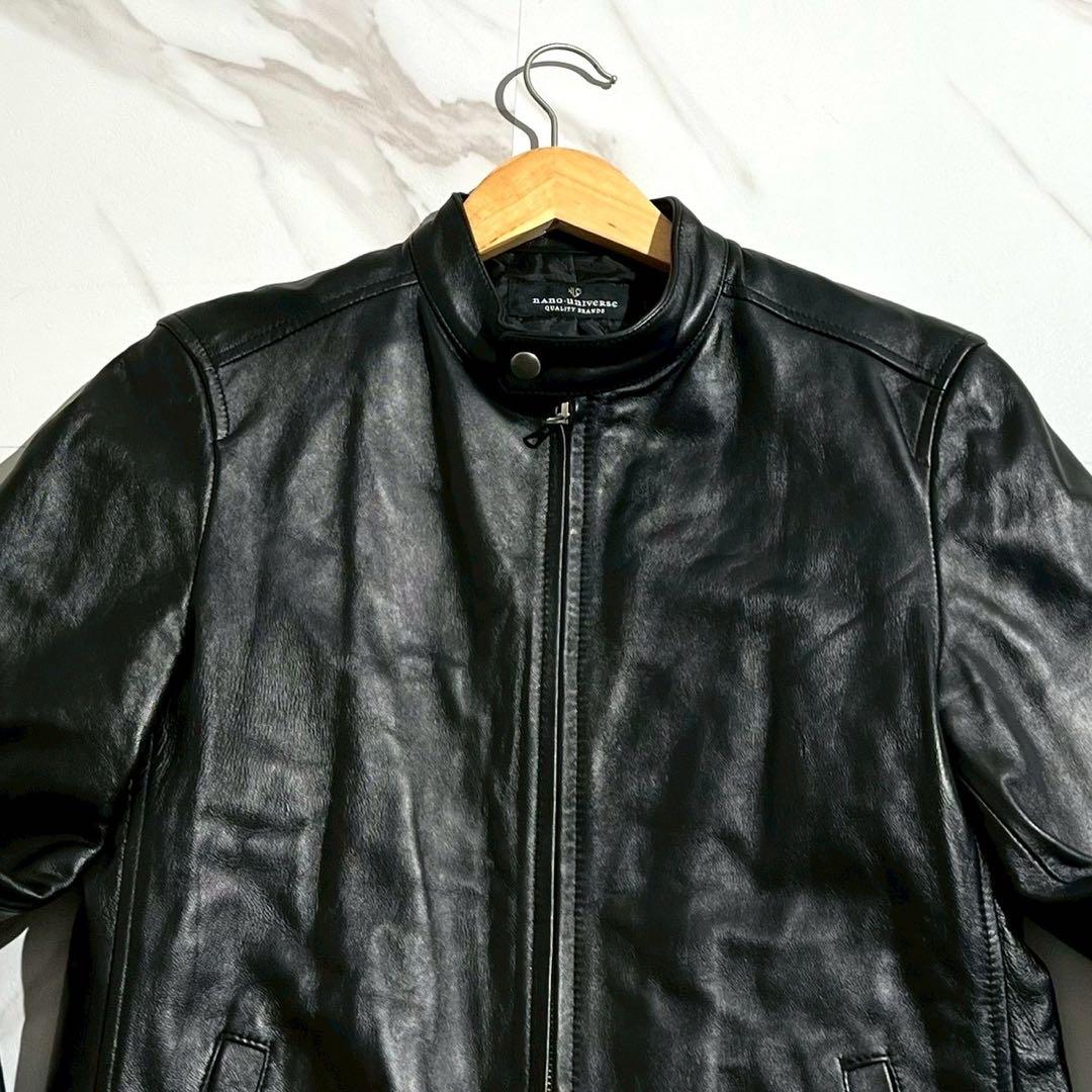 【美品】ナノユニバース レザージャケット ラムレザー キルティング シングル 黒
