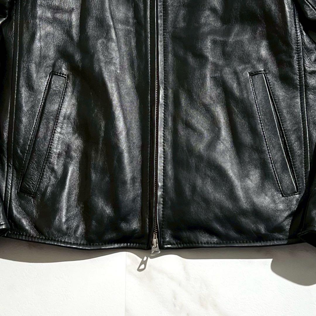 【美品】ナノユニバース レザージャケット ラムレザー キルティング シングル 黒