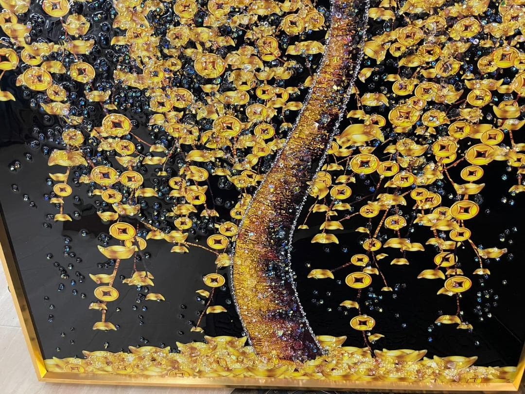 水晶絵　アートパネル　金の生る木　金運　クリスタル　立体　絵画　アート　ゴールド