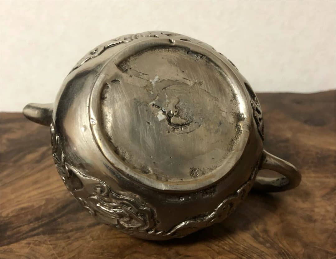 中国美術 古白銅 急須 五本爪龍遊刻 436㌘