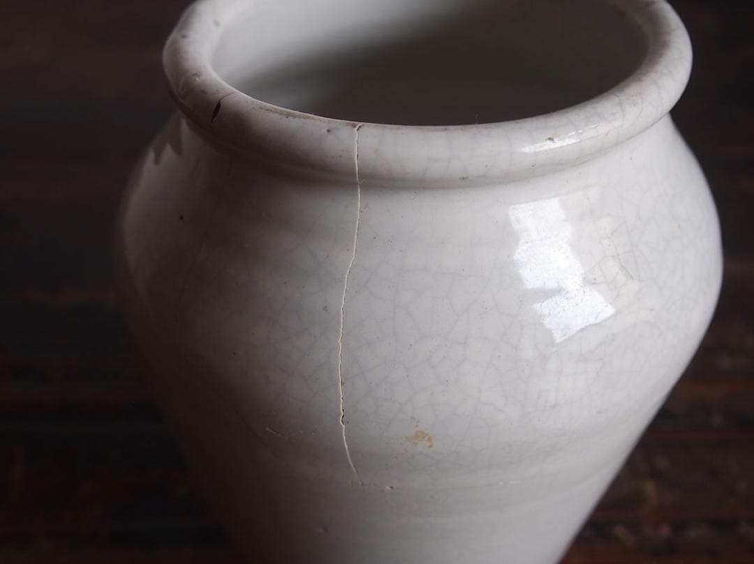 白釉薬 南欧陶器 マニセス 壷 甕かめ 昔の保存容器 スペイン古陶/K356