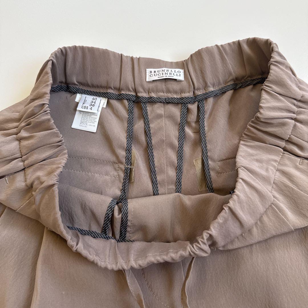 ▪️ブルネロクチネリ ガウチョパンツ シルク混 ゴムウエスト ブラウンベージュ