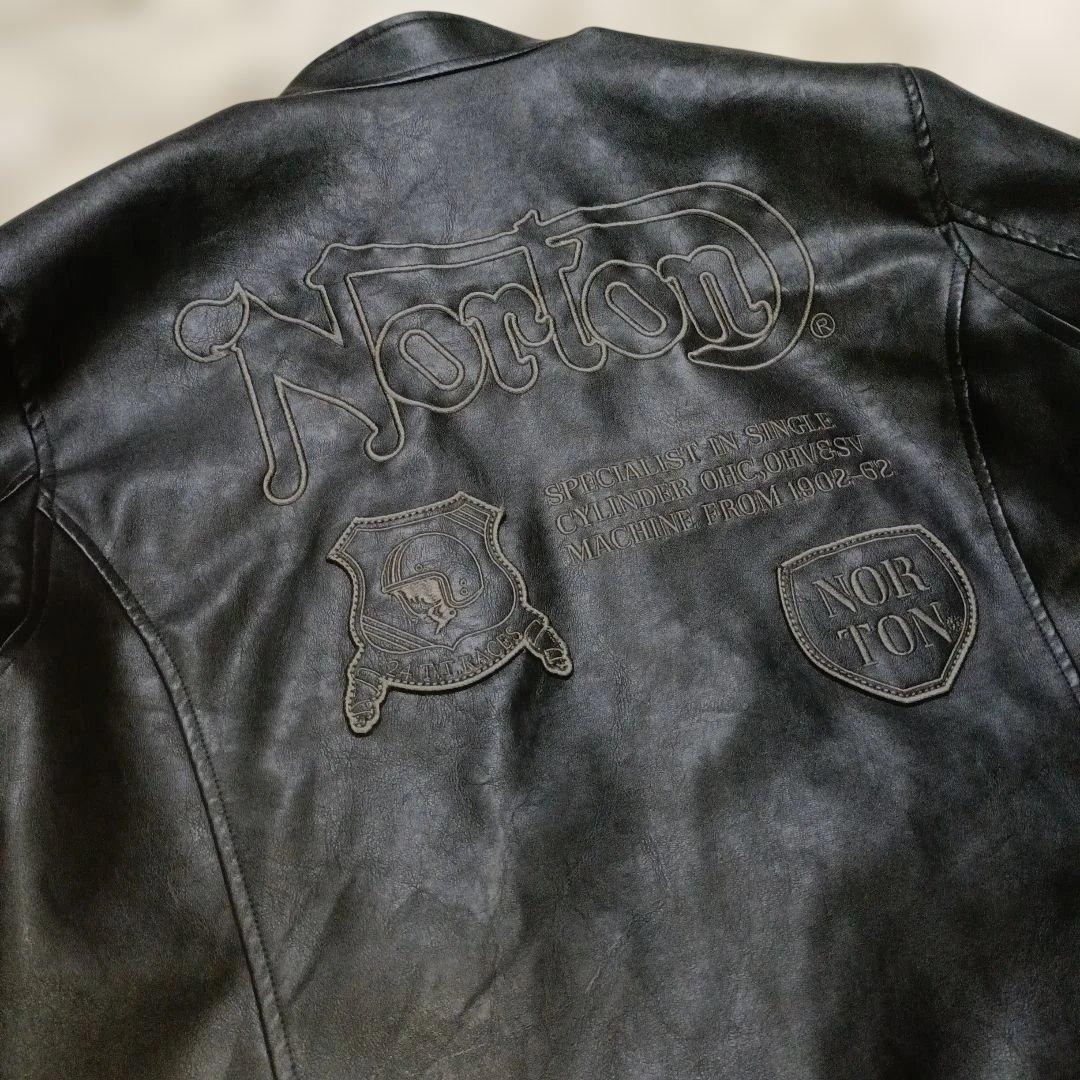 極美品 Norton ノートン ライダースジャケット 刺繍 ワッペン バイク L
