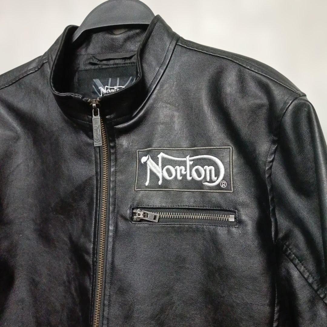 極美品 Norton ノートン ライダースジャケット 刺繍 ワッペン バイク L