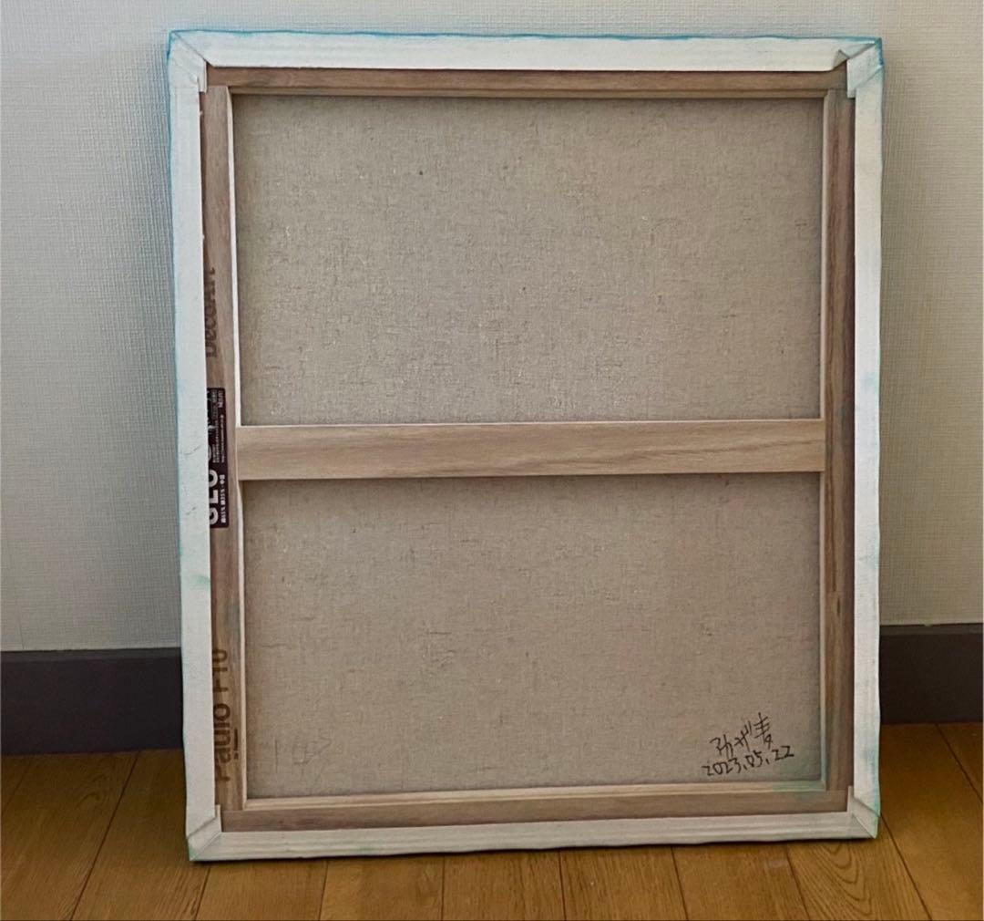 絵画。原画☆キャンバス F10【夜、黒猫が星を抱いて願い事をする】