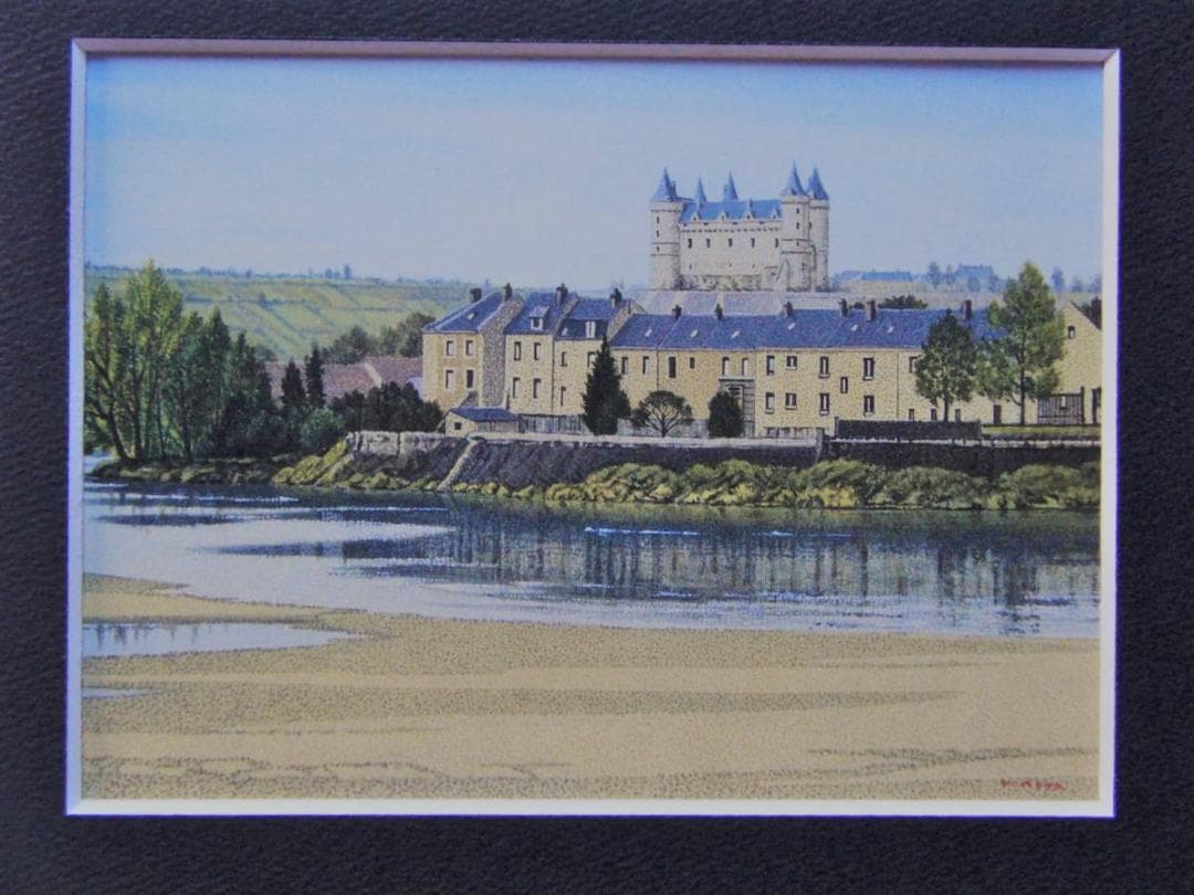 横田善夫、【丘の上の城（ロワール）】、希少な額装用画集より、新品額装付、状態良好