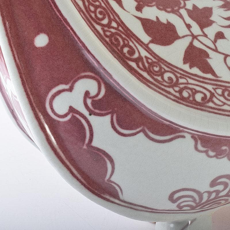 中国　釉里紅　四足水注　扁壷　M　7325C