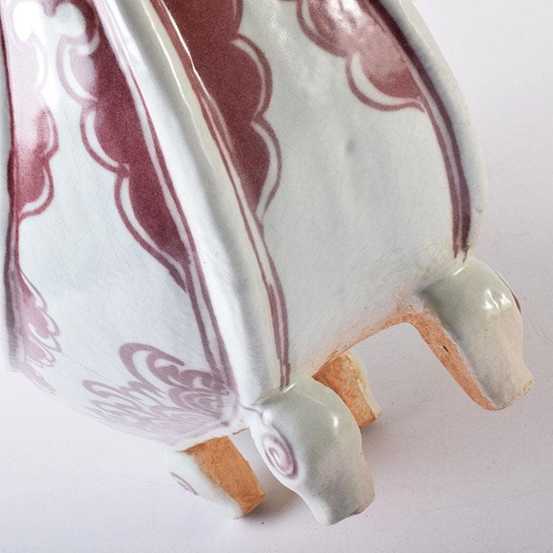 中国　釉里紅　四足水注　扁壷　M　7325C