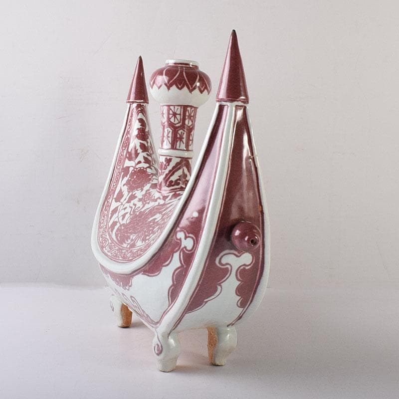 中国　釉里紅　四足水注　扁壷　M　7325C