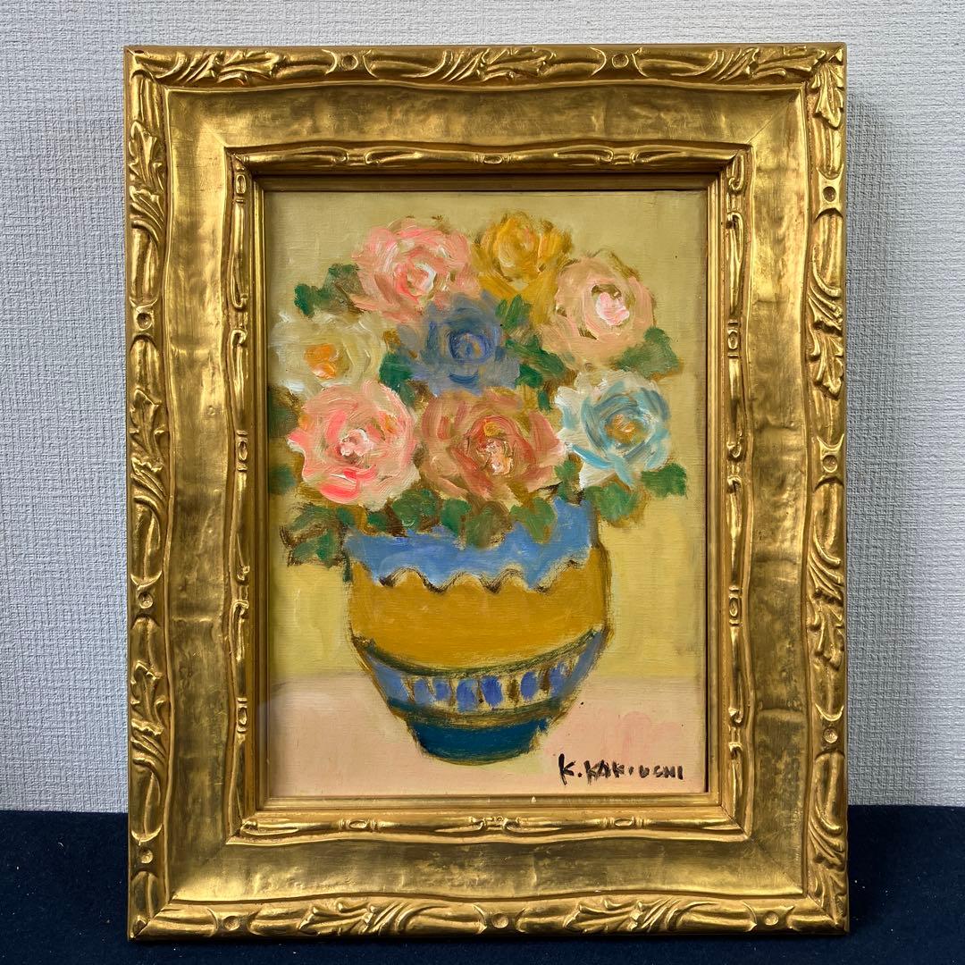 油彩　垣内カツアキ「バラの壷　F4」