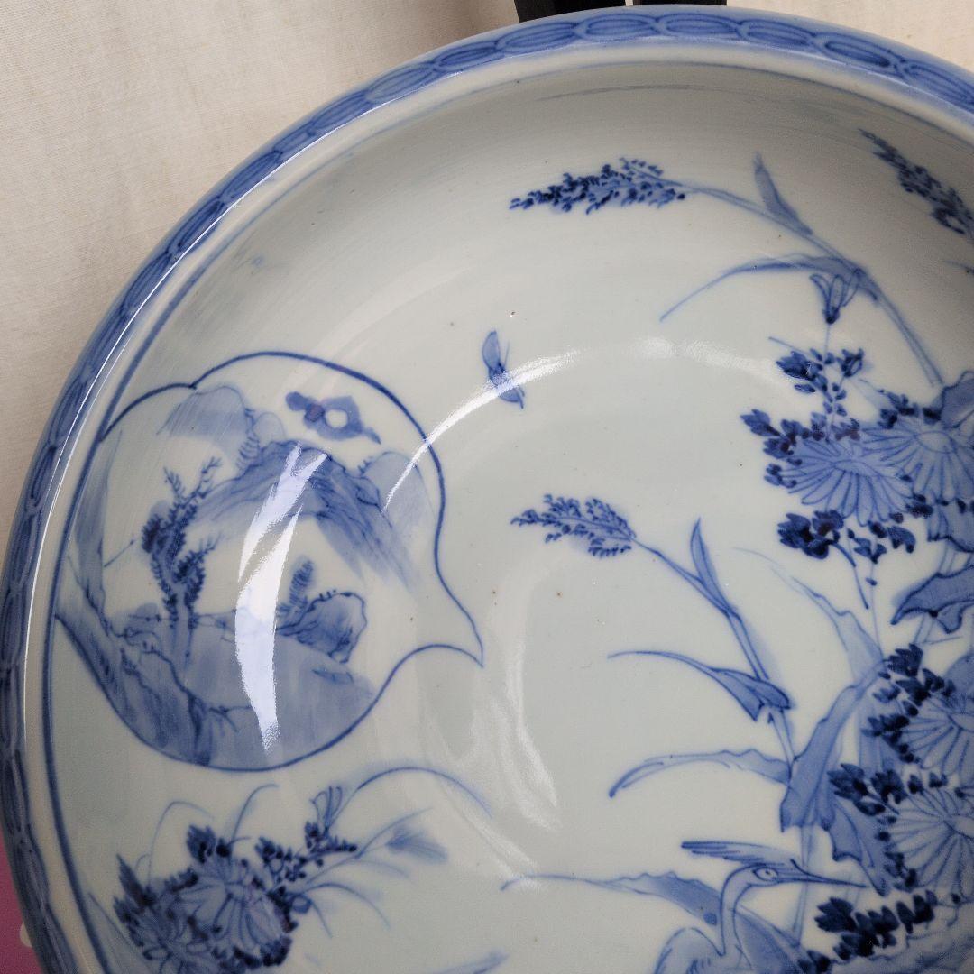 古伊万里 染付 深鉢 白鷺 蛇の目高台