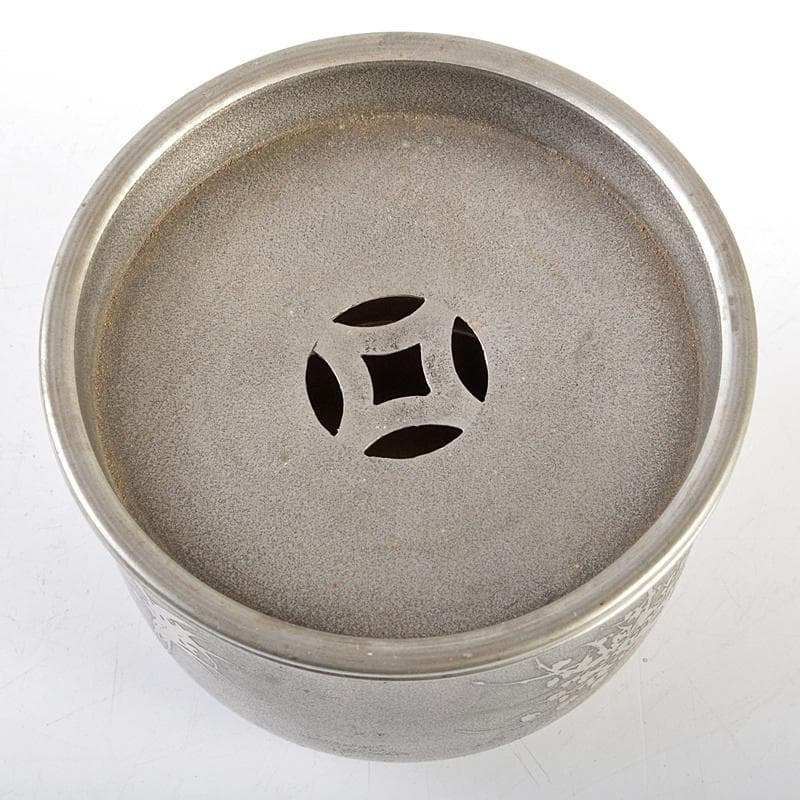 煎茶道具　林亭瑞製　錫製　四君子文　茶こぼし　約287g　時代箱　D　R5794