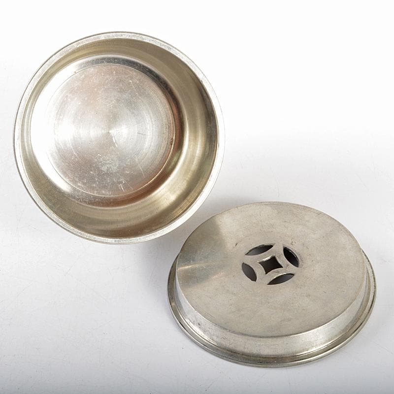 煎茶道具　林亭瑞製　錫製　四君子文　茶こぼし　約287g　時代箱　D　R5794