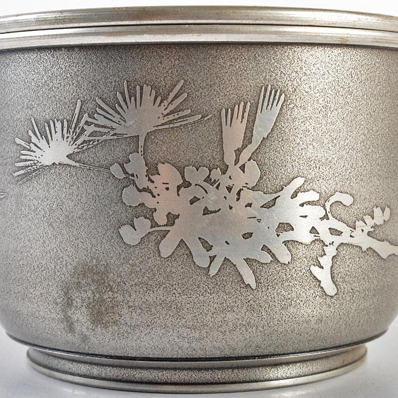 煎茶道具　林亭瑞製　錫製　四君子文　茶こぼし　約287g　時代箱　D　R5794