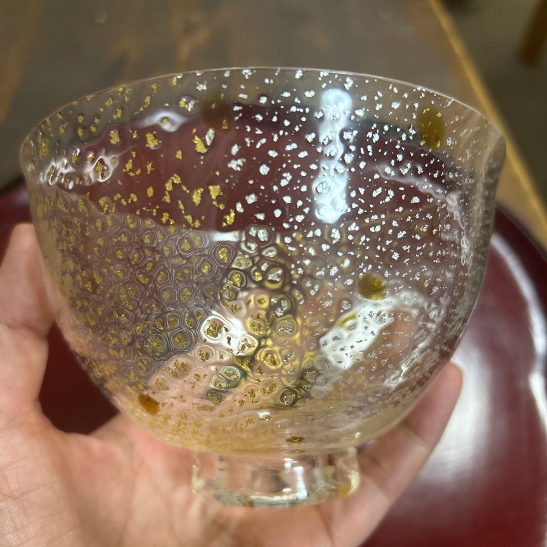 作家　ガラス作家　堀口幸子　金箔琥珀散 玻璃茶碗　茶道