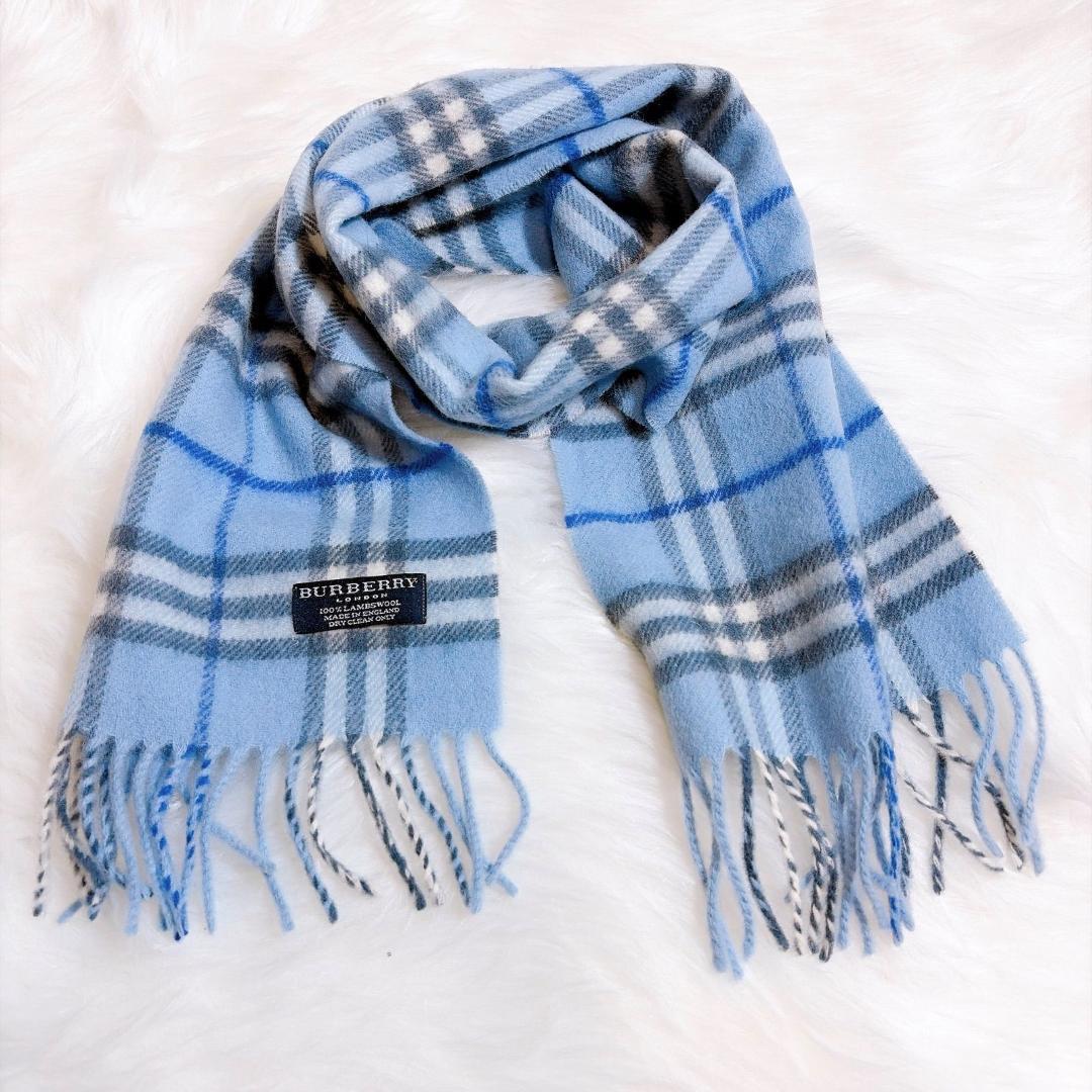希少カラー　バーバリーロンドン　イギリス製　チェック柄　ウール　マフラー