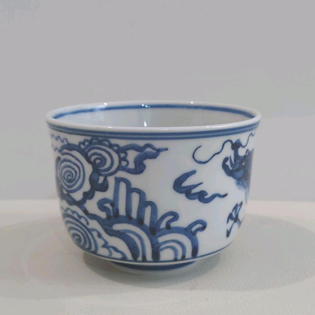 三代 西村徳泉造　染付　雲龍　茶碗　共箱