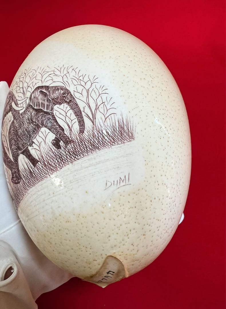 美術品 ダチョウ卵彫刻 置物 在銘 南アフリカ產